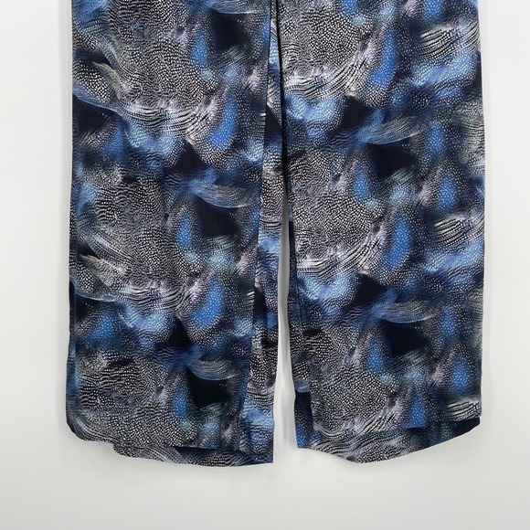 Saint & Sophia Abstract Black Blue Viscose Wide Leg High Rise Luxury Pants 6 - Picture 3 of 10